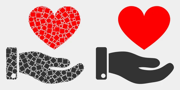Pixelated en platte vector hart donatie hand pictogram — Stockvector