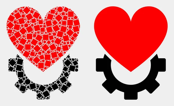Icône d'engrenage d'amour vectoriel pointillé et plat — Image vectorielle