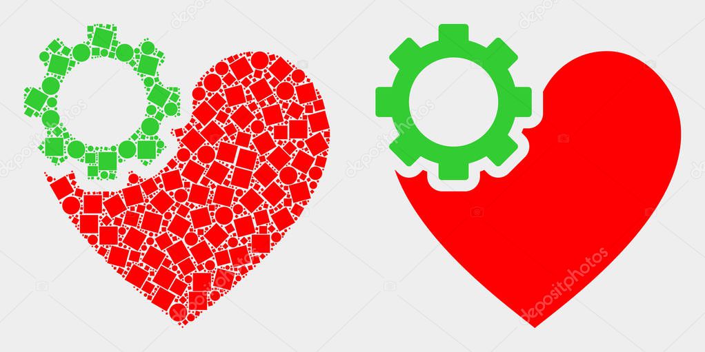 Dotted and Flat Vector Heart Gear Icon