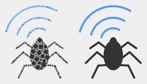Icône de bug radio vectorielle pixelisée et plate — Image vectorielle