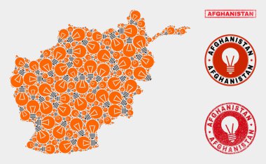 Enerji Ampul Kolaj Afganistan Haritası ve Çizik Damga Mühürler