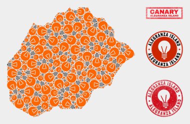 Elektrikli Lamba Kolaj Alegranza Adası Haritası ve Dokulu Pullar