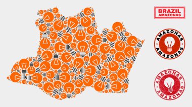 Elektrik Ampul Kolaj Amazonas Devlet Haritası ve Grunge Pullar