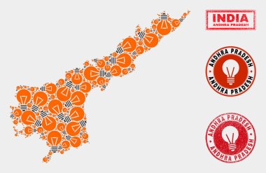 Enerji Lambası Mozaik Andhra Pradesh Devlet Haritası ve Kauçuk Pullar