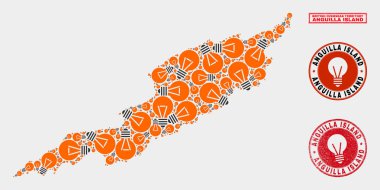 Aydınlatma Lamba kolaj Anguilla Adası Haritası ve Dokulu Pul Mühürler