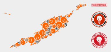 Aydınlatma Lamba kolaj Anguilla Adaları Harita ve Sıkıntı Damga Mühürler