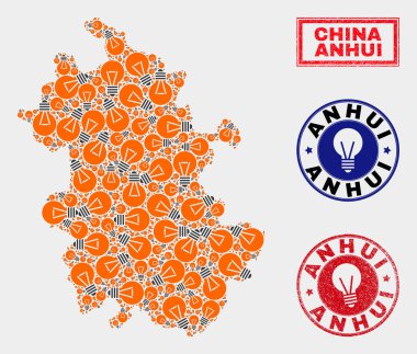 Aydınlatma Ampul Kolaj Anhui İl Haritası ve Sıkıntı Pullar