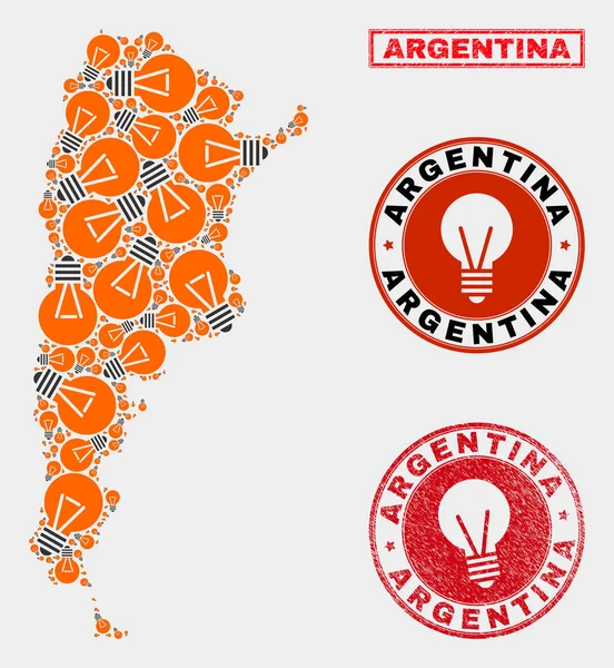 Φωτιστική λάμπα μωσαϊκό Αργεντινής χάρτη και τα γραμματόσημα φώκιας — Διανυσματικό Αρχείο