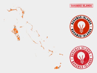 Elektrikli Lamba Mozaik Bahamaadaları Haritası ve Çizik Pullar
