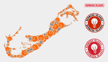 Enerji Ampul Kolaj Bermuda Adaları Haritası ve Grunge Seals