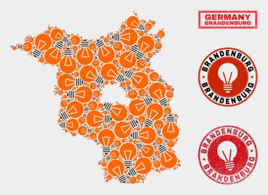 Enerji Ampul Mozaik Brandenburg Arazi Haritası ve Çizik Damga Mühürler