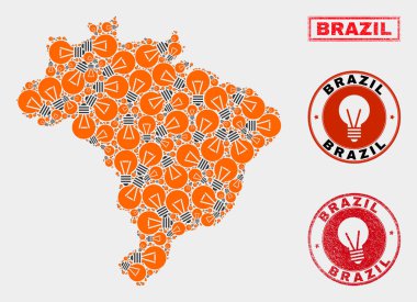 Elektrik Ampul Mozaik Brezilya Haritası ve Dokulu Mühürler