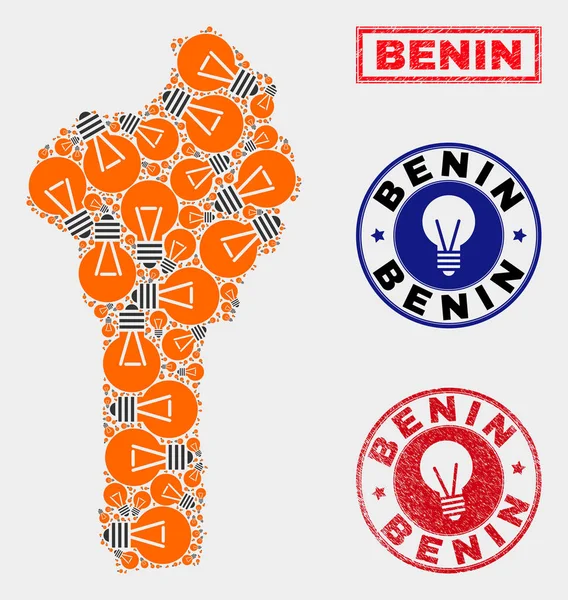 Elektrikli Ampul Mozaik Benin Haritası ve Çizik Damga Mühürler