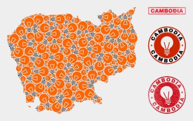 Enerji Lambası Kolaj Kamboçya Haritası ve Çizik Seals