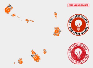 Enerji Ampul Mozaik Cape Verde Adaları Haritası ve Çizik Pullar