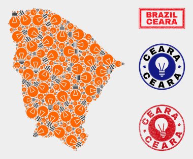 Enerji Lambası Kolaj Ceara Devlet Haritası ve Sıkıntı Damga Mühürler