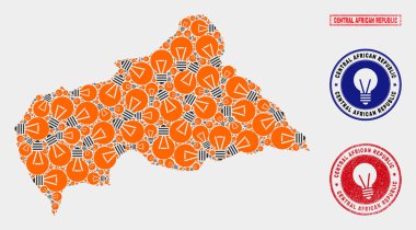 Ampul Kolaj Orta Afrika Cumhuriyeti Haritası ve Dokulu Pullar