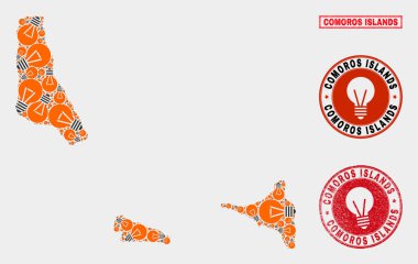Işık Lambamozaik Komor Adaları Harita ve Kauçuk Pullar