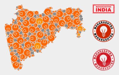 Aydınlatma Lambası Mozaik Maharashtra Devlet Haritası ve Çizik Damga Mühürler