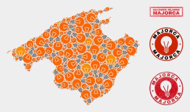 Enerji Ampul Kolaj Mayorka Haritası ve Grunge Mühürler