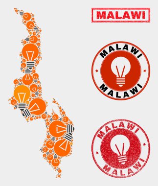 Aydınlatma Lambası Kolaj Malavi Haritası ve Çizik Pullar