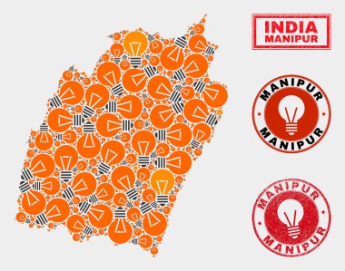 Aydınlatma Lambası Mozaik Manipur Devlet Haritası ve Kauçuk Mühürler