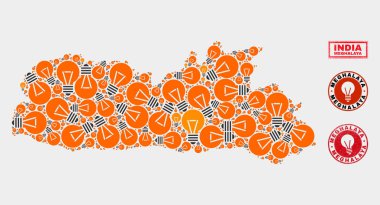 Enerji Lambası Mozaik Meghalaya Devlet Haritası ve Grunge Damga Mühürler