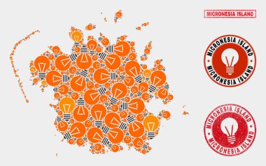 Ampul Kolaj Mikronezya Sıtkı Ada Haritası ve Dokulu Damga Mühürler