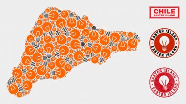 Enerji Lambası Kolaj Paskalya Adası Haritası ve Grunge Seals