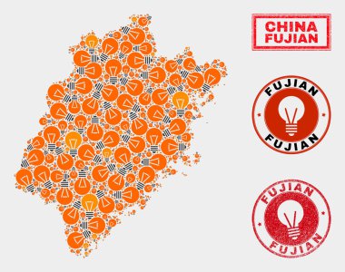 Enerji Ampul Mozaik Fujian İl Haritası ve Dokulu Pullar