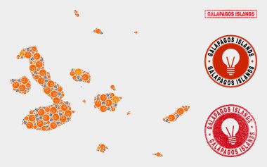 Aydınlatma Ampul Kolaj Galapagos Adaları Harita ve Kauçuk Mühürler
