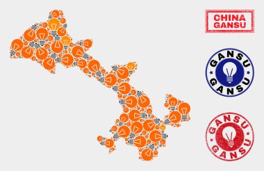 Aydınlatma Lambası Kolaj Gansu İl Haritası ve Dokulu Damga Mühürleri