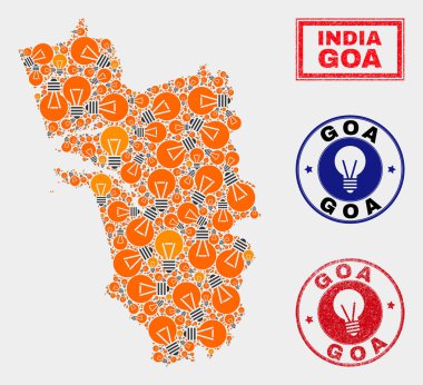 Elektrik Ampul Kolaj Goa Devlet Haritası ve Çizik Pullar