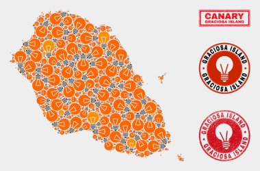 Aydınlatma Ampul Mozaik Graciosa Adası Haritası ve Sıkıntı Pulları