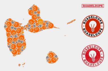 Elektrik Ampul Mozaik Guadeloupe Harita ve Dokulu Pullar