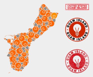 Aydınlatma Lambası Mozaik Guam Adası Haritası ve Dokulu Damga Mühürleri