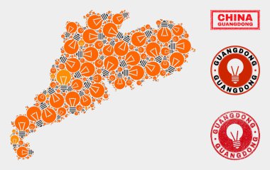 Elektrik Ampul Kolaj Guangdong İl Haritası ve Dokulu Pullar