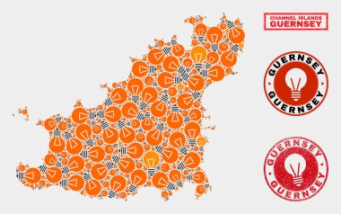Enerji Ampul Kolaj Guernsey Adası Haritası ve Kauçuk Pullar