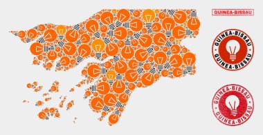 Elektrik Ampul Kolaj Gine-Bissau Harita ve Grunge Damga Mühürler