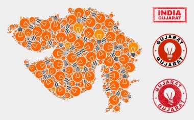 Aydınlatma Lambası Kolaj Gujarat Devlet Haritası ve Dokulu Mühürler