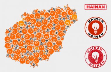 Aydınlatma Lambası Kolaj Hainan Haritası ve Kauçuk Pullar