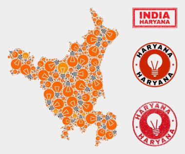 Enerji Lambası Kolaj Haryana Devlet Haritası ve Çizik Seals