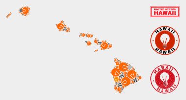 Enerji Ampul Mozaik Hawaii Devlet Haritası ve Dokulu Pullar