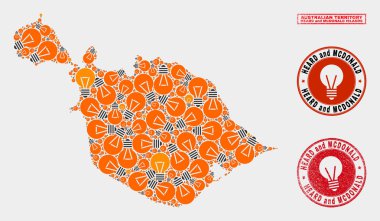 Ampul Kolaj Heard ve Mcdonald Adaları Harita ve Grunge Seals