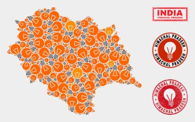 Enerji Lambası Kolaj Himachal Pradesh Devlet Haritası ve Çizik Seals