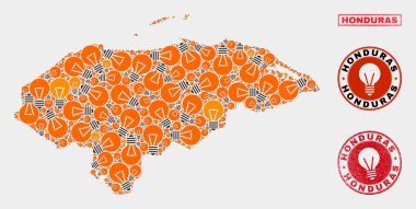 Elektrik Ampul Kolaj Honduras Harita ve Grunge Pullar