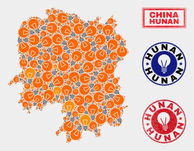 Elektrikli Lamba Mozaik Hunan İl Haritası ve Dokulu Damga Mühürleri