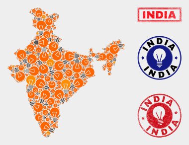 Elektrik Ampul Mozaik Hindistan Haritası ve Sıkıntı Mühürler