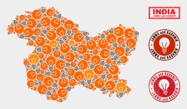 Işık Lamba kolaj Jammu ve Keşmir Devlet Haritası ve Grunge Seals