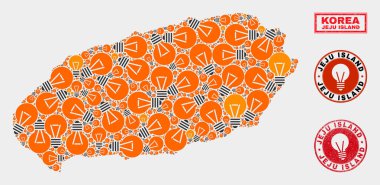 Enerji Ampul Kolaj Jeju Adası Haritası ve Grunge Damga Mühürler